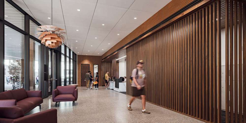 Beautifully designed architectural university lobby setting