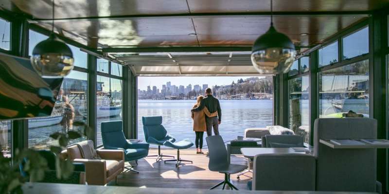 Two people on a house boat in Seattle 