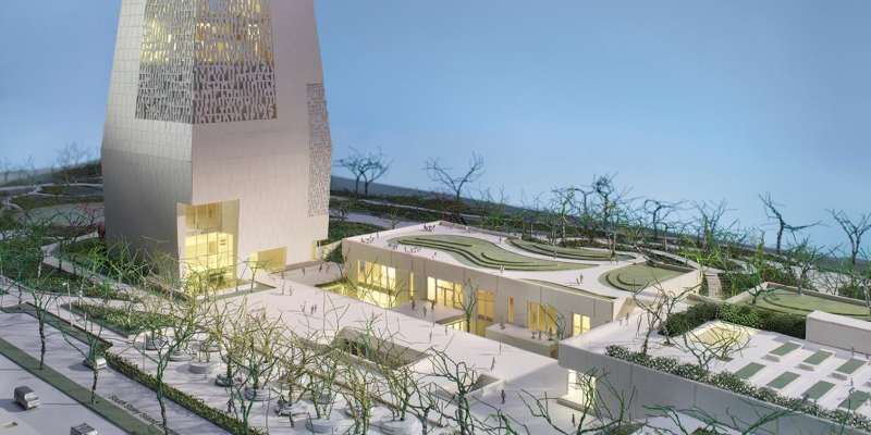 Architectural model of Obama Presidential Center and park in Chicago