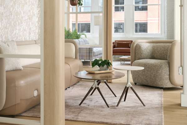 Obee with Halo fabric in OFS Chicago showroom.