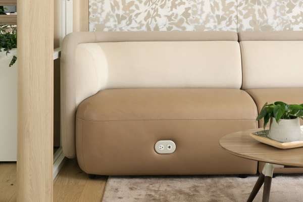 Haven textile showcased in Chicago showroom on the Obee lumbar inside of Obeya.