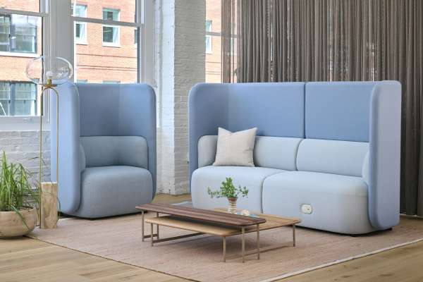 Pillow showcasing Monte fabric sitting on Obee in OFS Chicago showroom