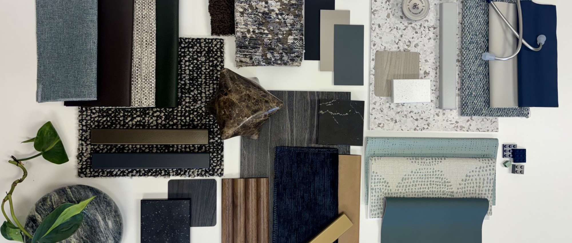 Carolina sneak peek at healthcare design conference and expo HCD 2025 with moodboard of textiles and materials in the space