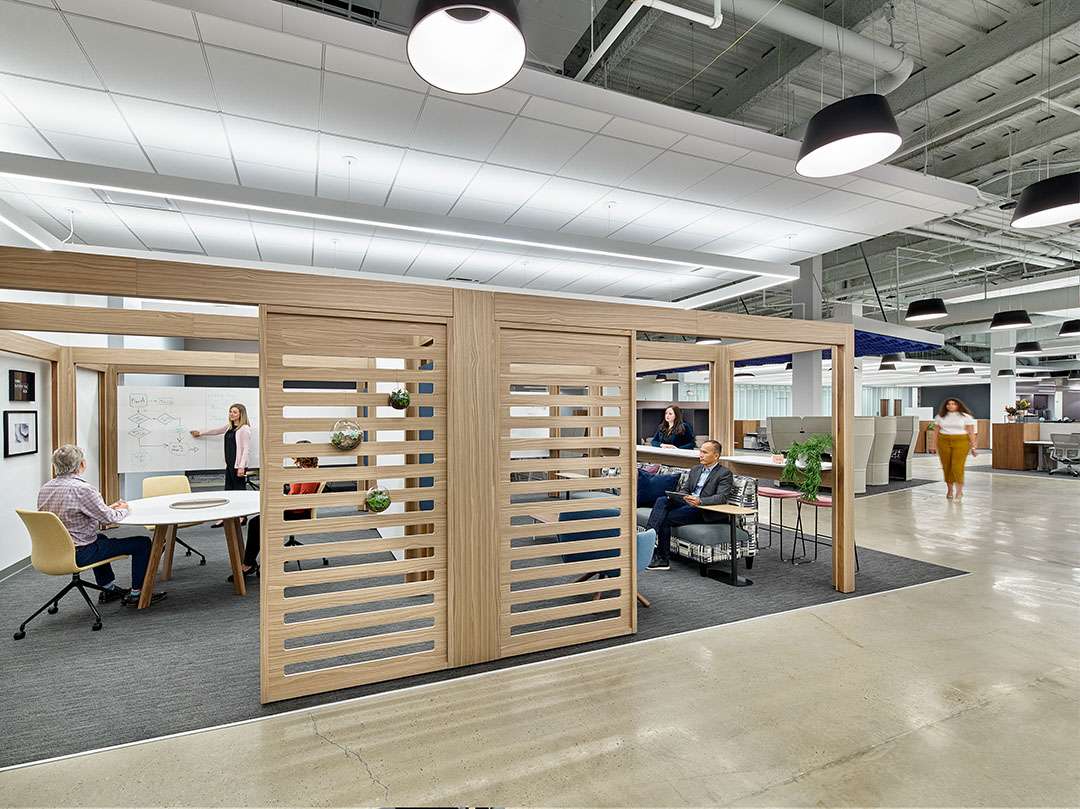 Architectural structure within office to provide rooms and privacy