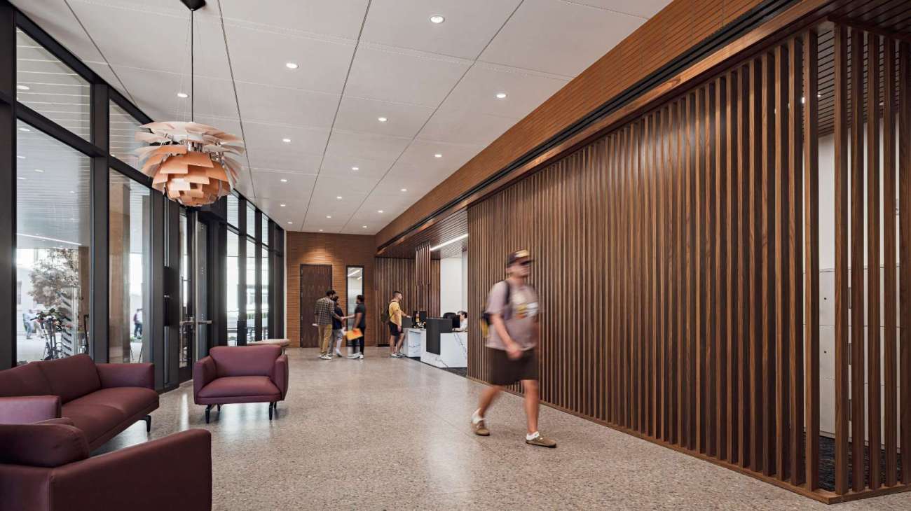 Beautifully designed architectural university lobby setting