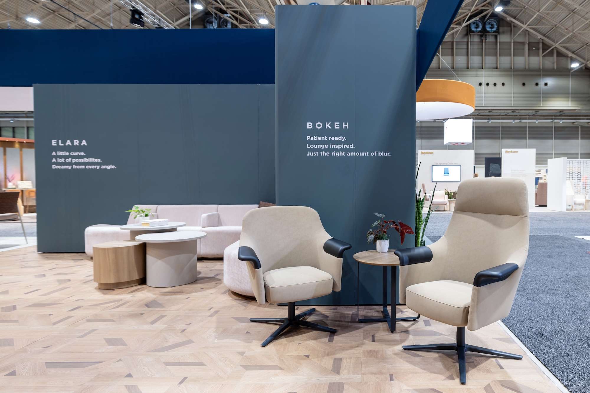modular lounge seating for healthcare spaces and lounge swivel based return to center seating at HCD