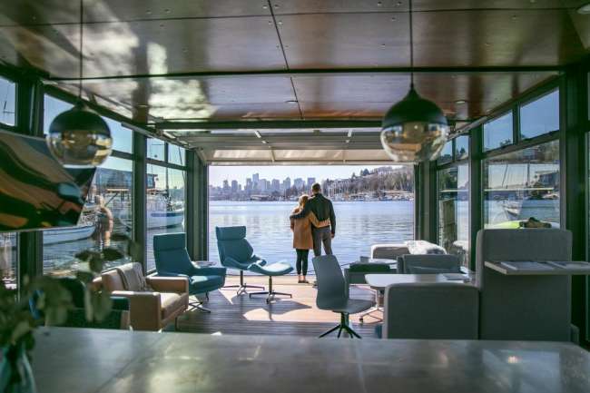 Two people on a house boat in Seattle 
