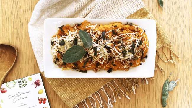 Roast squash with brown butter, walnuts, sage & parmesan