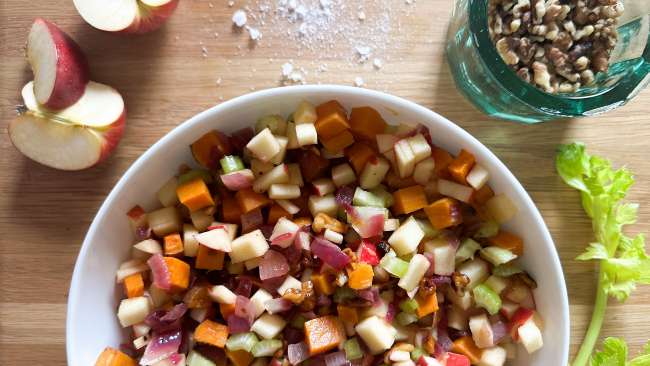 Roasted sweet potato salad with apples