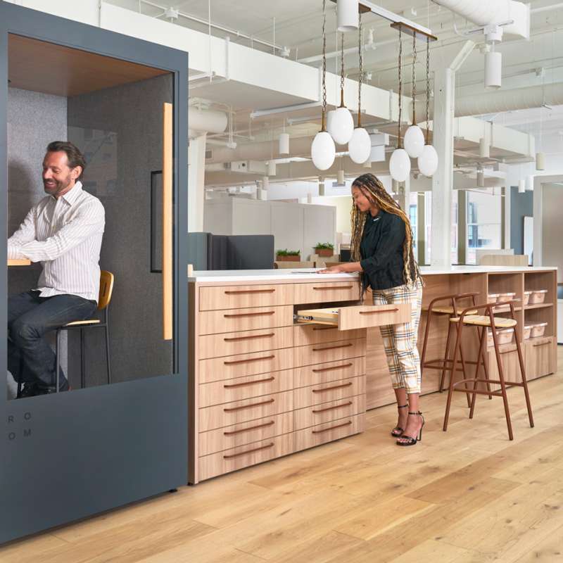 ROOM x Carolina Phone Booth, Vienna, and Staks Slide-Out Storage